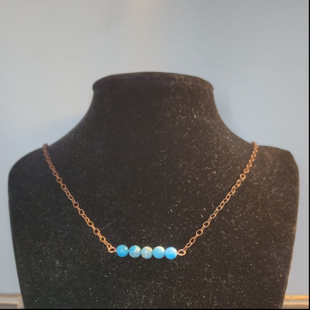 Neon Blue Apatite and Copper Beaded Necklace